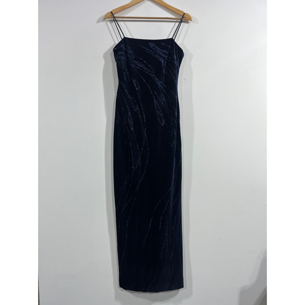 Arianna Rachel Kaye VTG Y2K Fairy Grunge Navy Glitter Velvet Maxi Dress Size 8